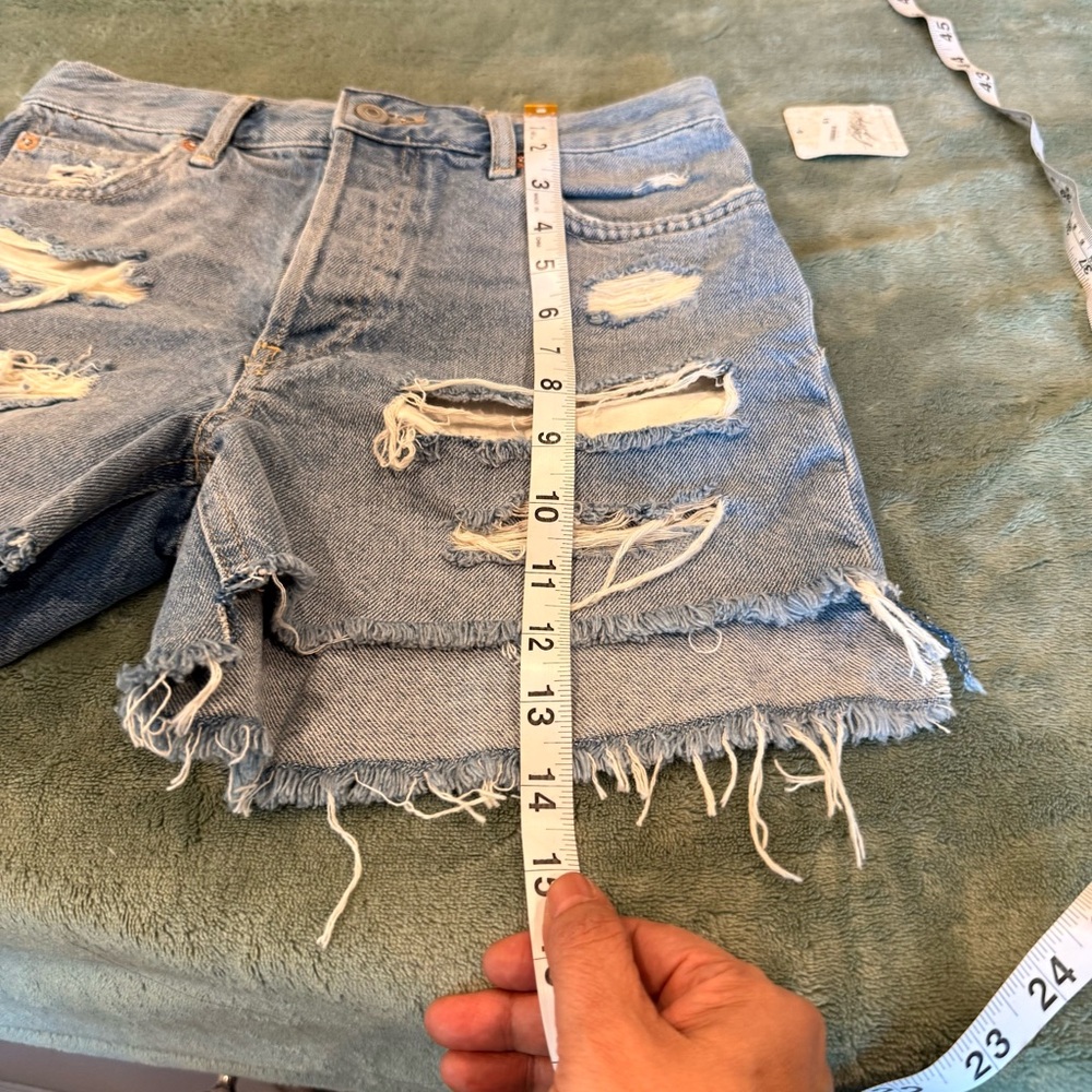 Free People Light Blue Distressed Denim Shorts 24 - Picture 13 of 14